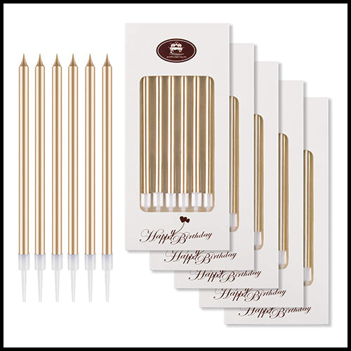 Tall Champagne Gold Birthday Candles 6pk