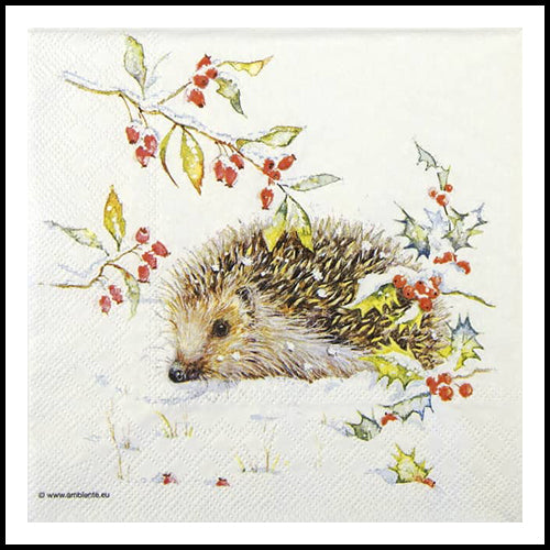 Hedgehog Winter Cocktail Napkin