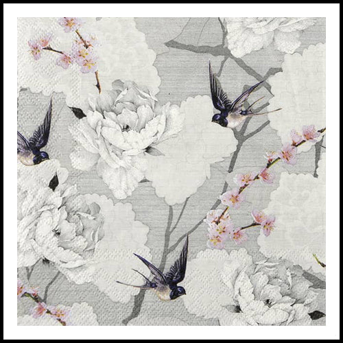 Oriental Flowers Grey Cocktail Napkins 20pk