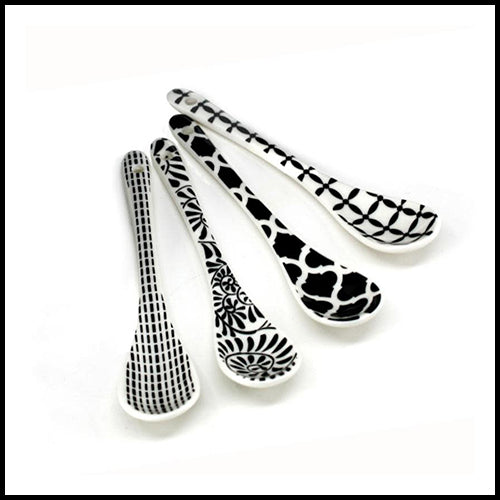 Black & White Condiment Spoons Set