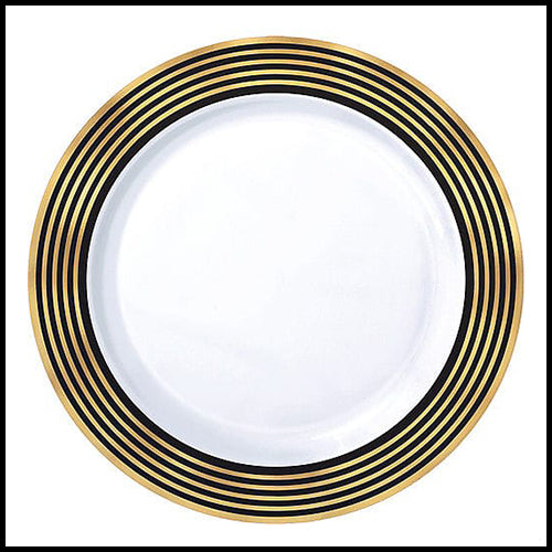 Amscan White With Black & Gold Stripe Dinner Plates 10pk