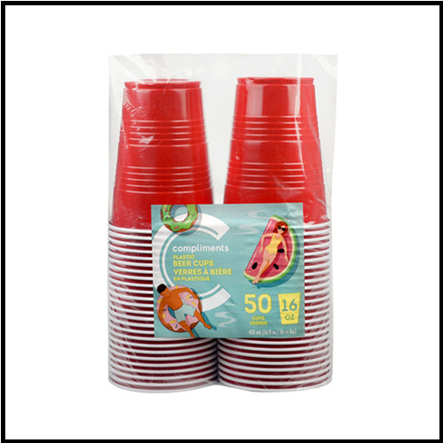 Compliments Red Plastic Beer Cups 50pk