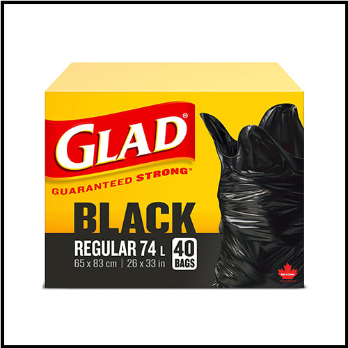 Glad Easy Tie Black Garbage Bags 74L 26in x 33in x 40ct