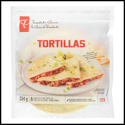 Presidents Choice Tortilla Wraps Large 9" Flour 8ct 334g