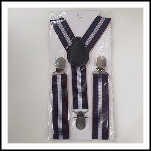 Boys Burgundy & Navy Striped Suspenders